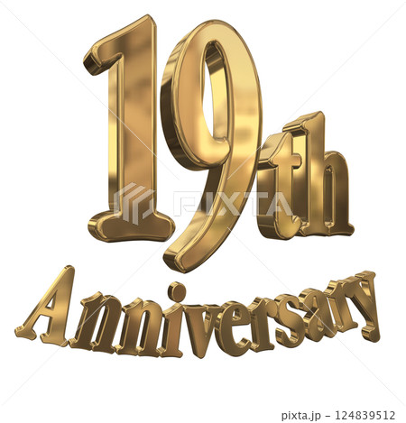 3DCG文字「19th Anniversary/19周年マークキラキラ」ゴールド,金 124839512