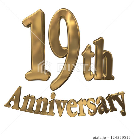 3DCG文字「19th Anniversary/19周年マークキラキラ」ゴールド,金 124839513