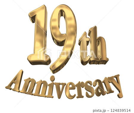 3DCG文字「19th Anniversary/19周年マークキラキラ」ゴールド,金 124839514