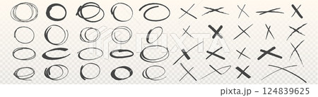 Hand drawn cross and circle signs set Hand drawn cross and circle signs set 124839625