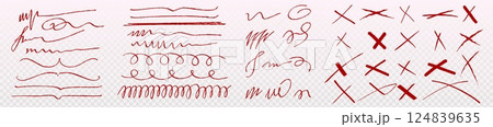 Handdrawn highlight lines and cross marks set 124839635