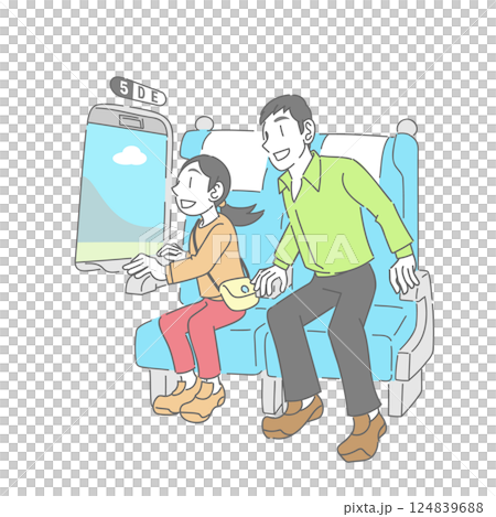 Parents and children enjoying the view from the bullet train window 124839688