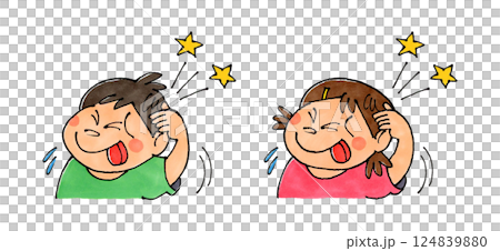 男の子と女の子　てへぺろ 124839880