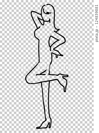 腰に手をあててセクシーなポーズをとる女性のシルエット 124839881