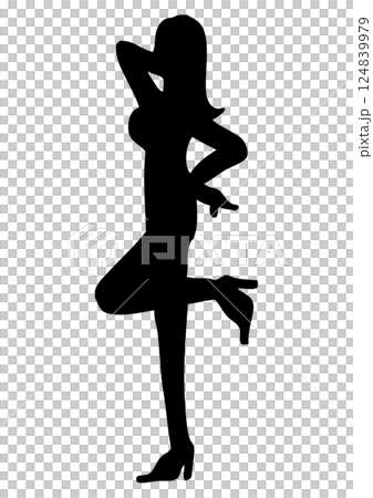 手を腰にあててセクシーなポーズをとる女性のシルエット 124839979
