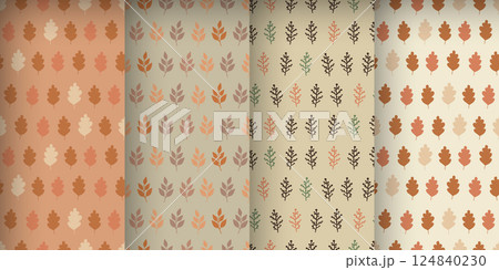 Set of autumn patterns with leaves in earthy colors and an orange palette Set of autumn patterns with leaves in earthy colors and an orange palette 124840230