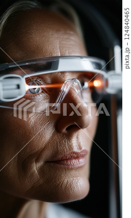 close up of woman undergoing eye examination with advanced diagnostic equipment close up of woman undergoing eye examination with advanced diagnostic equipment 124840465