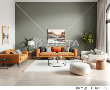 Modern living room with bright color 124841055