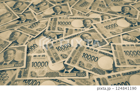 一万円札背景　背景素材　紙幣（渋沢栄一）　現金 124841190