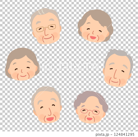 Smiling senior men and women, group of elderly people, faces, copy space 124841295