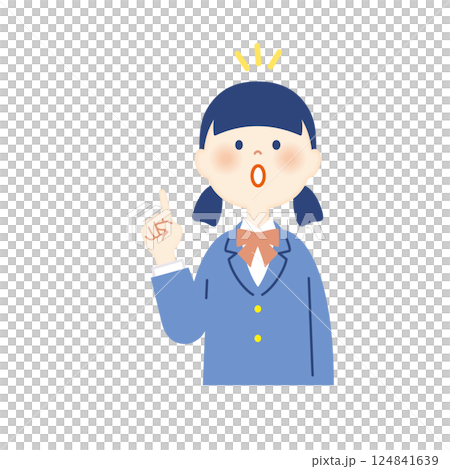 Female student in blazer, looking up and pointing, upper body 124841639