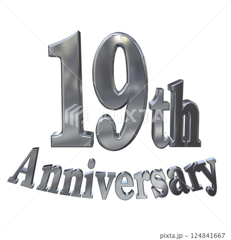 3DCG文字「19th Anniversary/19周年マークキラキラ」シルバー,銀 124841667