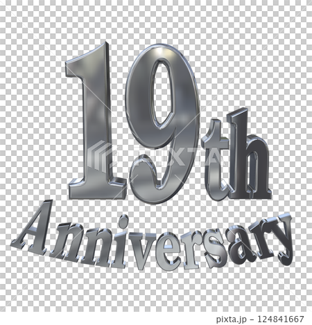 3DCG文字「19th Anniversary/19周年マークキラキラ」シルバー,銀 124841667