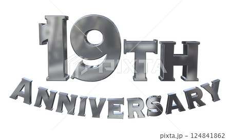 3DCG文字「19th Anniversary/19周年マークキラキラ」シルバー,銀 124841862