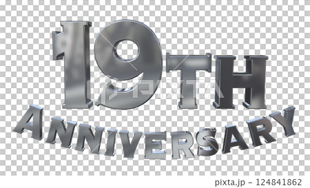 3DCG文字「19th Anniversary/19周年マークキラキラ」シルバー,銀 124841862