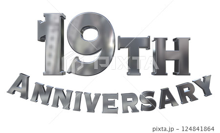 3DCG文字「19th Anniversary/19周年マークキラキラ」シルバー,銀 124841864