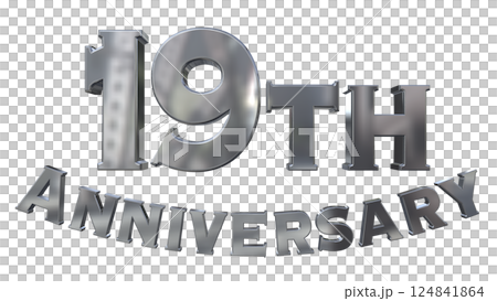 3DCG文字「19th Anniversary/19周年マークキラキラ」シルバー,銀 124841864