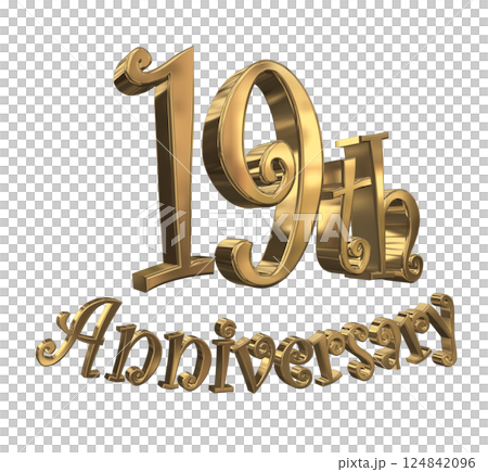 3DCG字母“19週年/19週年紀念標誌閃耀”金色 3DCG字母“19週年/19週年紀念標誌閃耀”金色 124842096