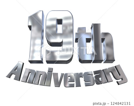 3DCG文字「19th Anniversary/19周年マークキラキラ」シルバー,銀 124842131