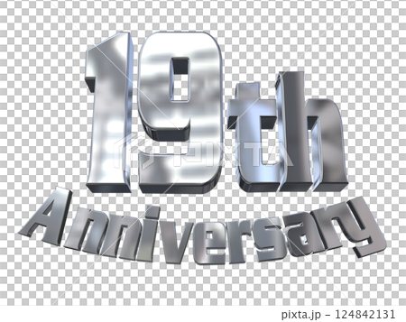 3DCG文字「19th Anniversary/19周年マークキラキラ」シルバー,銀 124842131