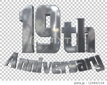 3DCG文字「19th Anniversary/19周年マークキラキラ」シルバー,銀 124842134