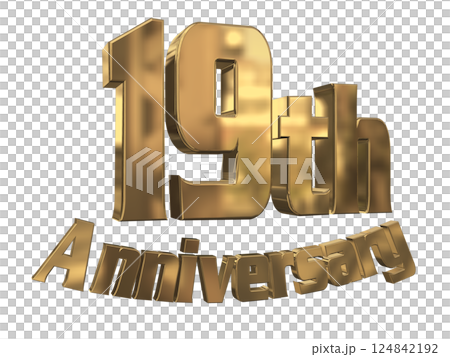 3DCG字母“19週年/19週年紀念標誌閃耀”金色 3DCG字母“19週年/19週年紀念標誌閃耀”金色 124842192