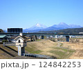 大分市明磧橋から　由布岳・鶴見岳　を見る。 124842253