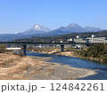 大分市明磧橋から　由布岳・鶴見岳　を見る。 124842261