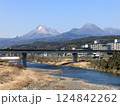 大分市明磧橋から　由布岳・鶴見岳　を見る。 124842262
