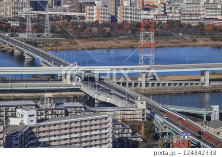 Urban Cityscape Highlighting River, Bridges, Chiba Dec 8 2024 Urban Cityscape Highlighting River, Bridges, Chiba Dec 8 2024 124842338
