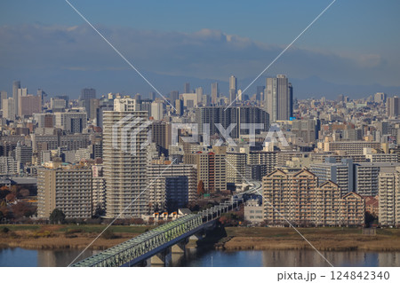Urban Cityscape Highlighting River, Bridges, Chiba Dec 8 2024 Urban Cityscape Highlighting River, Bridges, Chiba Dec 8 2024 124842340