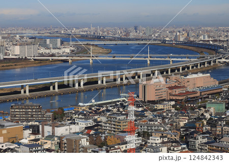Urban Cityscape Highlighting River, Bridges, Chiba Dec 8 2024 124842343