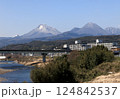 大分市明磧橋から　由布岳・鶴見岳　を見る。 124842537