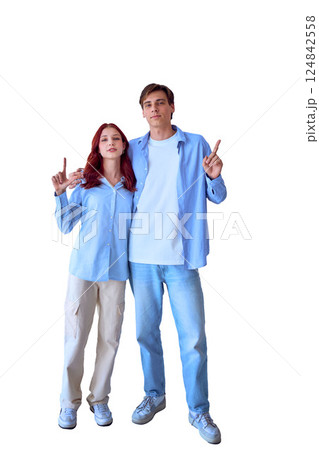 teenage sister and adult brother play together for a photo png, isolated, 124842558