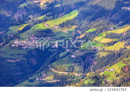 Alpe di Siusi, Italy aerial panorama, Dolomites 124842763