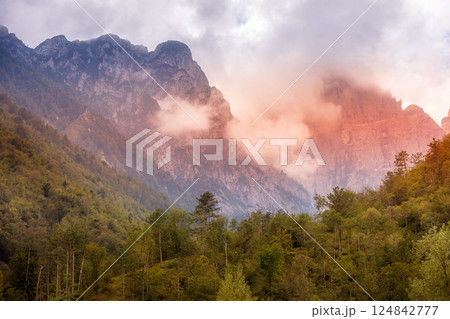 Italian Dolomite Alps sunset mountains, Italy 124842777