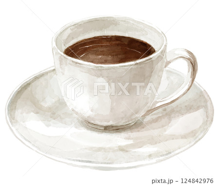白いカップに入ったブラックコーヒーの水彩イラスト 白いカップに入ったブラックコーヒーの水彩イラスト 124842976