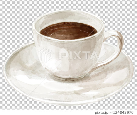 白いカップに入ったブラックコーヒーの水彩イラスト 白いカップに入ったブラックコーヒーの水彩イラスト 124842976