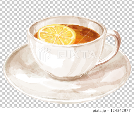 白いティーカップに入ったレモンティーの水彩イラスト 124842977