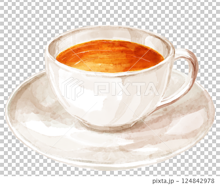 白いティーカップに入った温かい紅茶の水彩イラスト 124842978