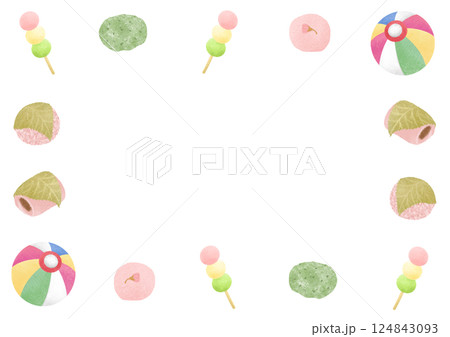 春のおまんじゅうと紙風船のフレーム 124843093