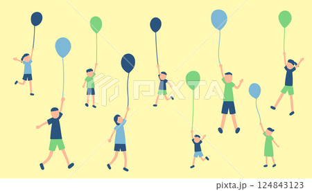 風船で浮く人々のイラスト 風船で浮く人々のイラスト 124843123