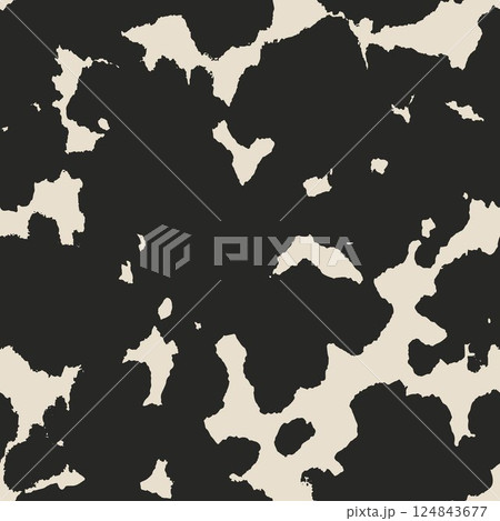 Seamless animal pattern. Cowhide texture with black spots on white. Mammal fur print. Leather design. Vector illustration Seamless animal pattern. Cowhide texture with black spots on white. Mammal fur print. Leather design. Vector illustration 124843677