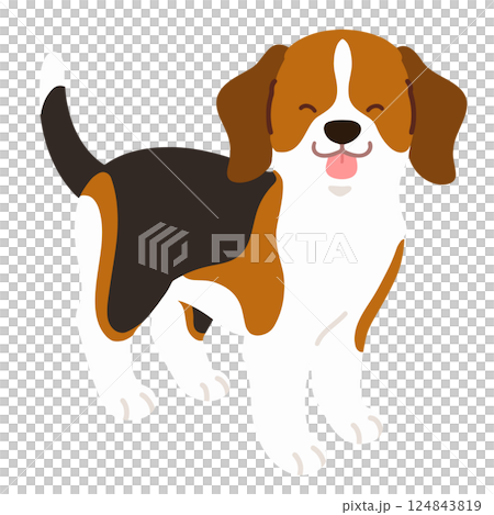 立ち姿のシンプルで可愛い笑顔のビーグルのイラスト　主線なし 124843819