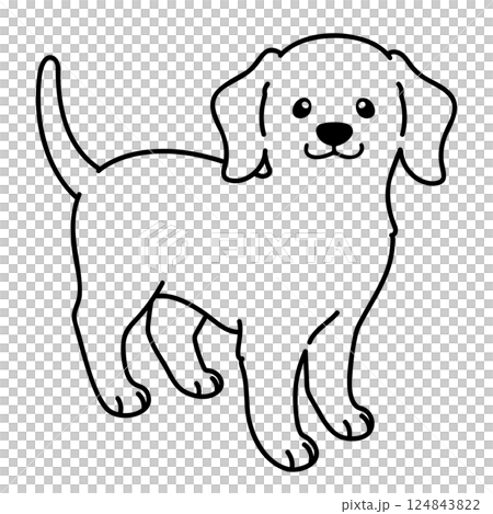 立ち姿のシンプルで可愛いビーグルのイラスト　線画のみ 124843822