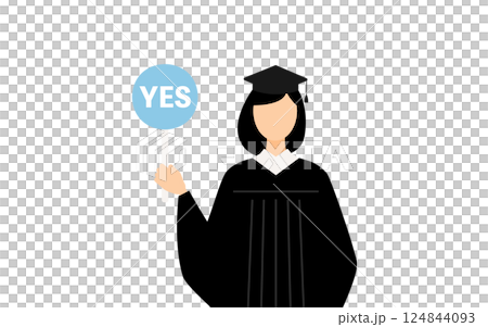 A simple illustration of an Asian female graduate wearing a graduation gown and mortarboard holding a Jesus stick 124844093