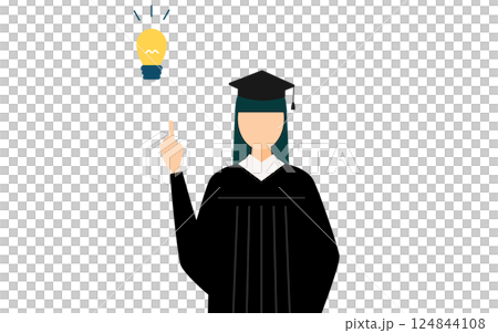 A simple illustration of an Asian female graduate wearing a graduation gown and a mortarboard coming up with an idea A simple illustration of an Asian female graduate wearing a graduation gown and a mortarboard coming up with an idea 124844108
