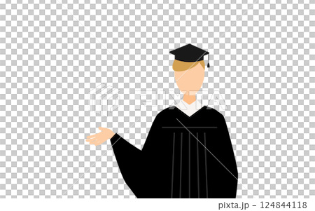 A simple illustration of a Caucasian male graduate wearing a graduation gown and a mortarboard talking A simple illustration of a Caucasian male graduate wearing a graduation gown and a mortarboard talking 124844118