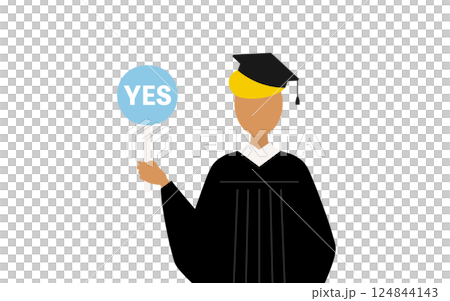 一位身穿畢業服、頭戴學位帽、手拿耶穌杖的黑人男性畢業生的簡單插圖 124844143