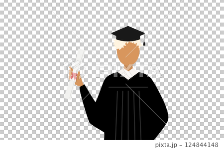 A simple illustration of a black female graduate wearing a graduation gown and a mortarboard holding a diploma A simple illustration of a black female graduate wearing a graduation gown and a mortarboard holding a diploma 124844148